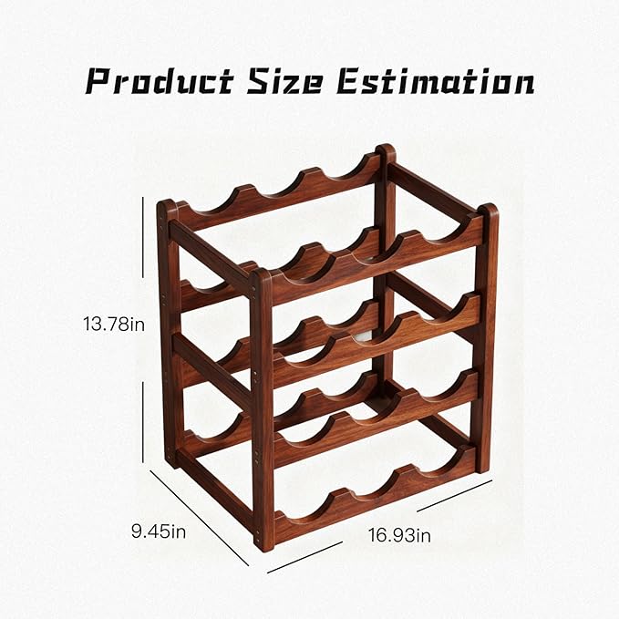 Wine Rack Freestanding Floor, Bamboo Wine Racks Cabinet Shelf 4-Tier 16 Bottles Freestanding Wine Bottle Holder, Retro Minimalist Home Decor Wine Display Rack for Cabinet Countertop