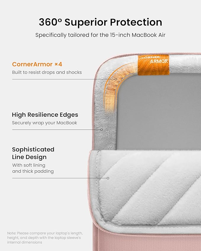 tomtoc 360° Protective Laptop Sleeve for 15-inch MacBook Air M4/A3241 2025, M3/A3114 2024, M2/A2941 2023, 15-inch MacBook Pro A1990 A1707, Dell XPS 15 Plus Laptop, Water-Resistant Computer Case Bag