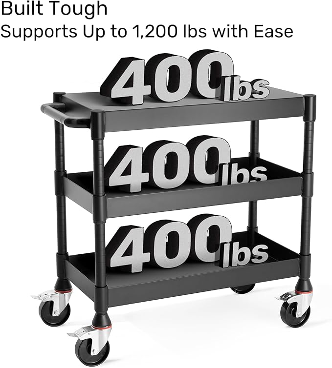 MightyHaul 18" Heavy-Duty Utility Cart with 2 Reversible Shelves, 1,200 lb Capacity, Heavy-Duty Casters for Industrial Use