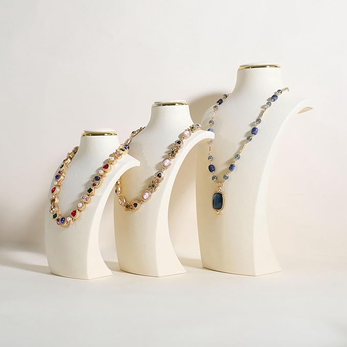 velvet necklace display stand, necklace display holder for selling, bust jewelry display, necklace mannequin display stand【Cream-Medium】