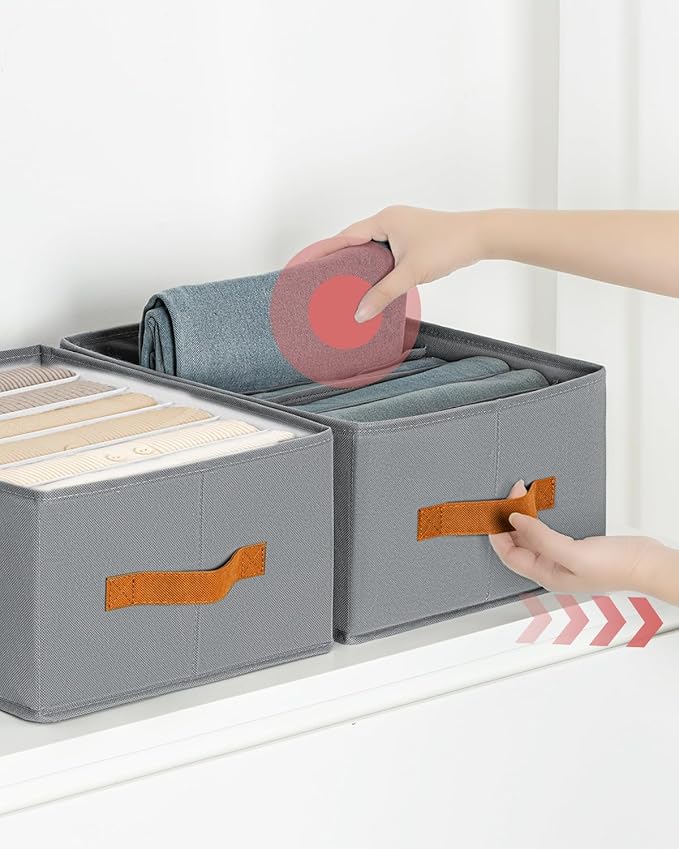 Closet Organizers and Storage - Fabric Clothes Organizer with Handles, Foldable Jeans Organizer for Clothes, Drawer Organizer for Shirts, Bra, Sweater, Scarf, 4 Pack, Grey