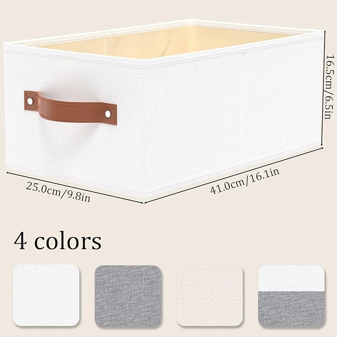 OUTBROS Foldable Wardrobe Organiser, Fabric Storage Bins, Boxes With Handles, For Bedrooms, Living Rooms, Shelves, White, 16.1 x 6.5 x 9.8 inch, 3-Pack
