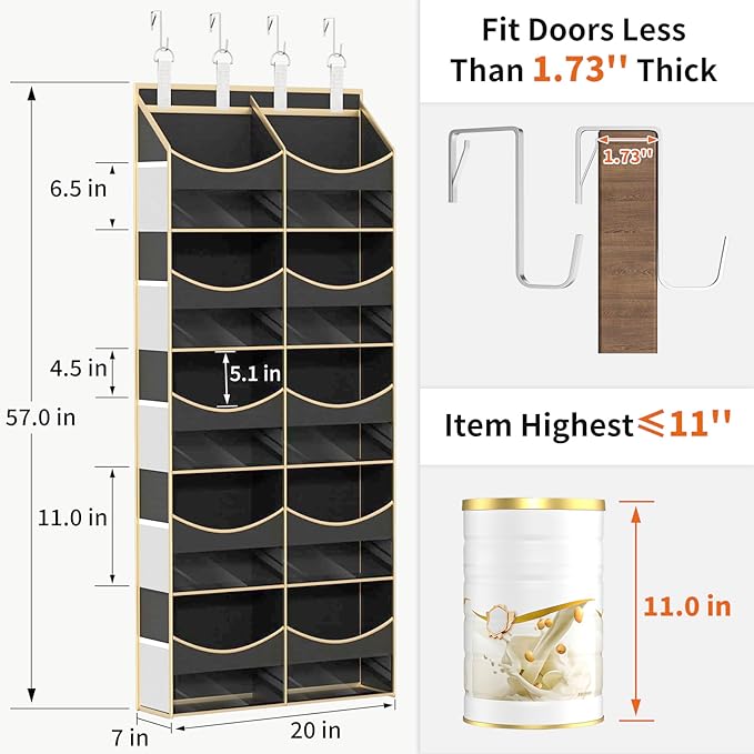 Aokeyee Over the Door Storage Organizer - 5 Tiers Behind Door Storage with 10 Compartments & 10 Mesh Pockets, 80lb Capacity Door Hanging Organizer for Closet, Bedroom, Bathroom, Pantry, Nursery, Toys