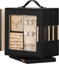 Homde Christmas Gifts Jewelry Box 360° Rotating, Necklace Earring Organizer with Transparent Window, Mirror, 7 Drawers, Large Ring Display Storage Case for Girls Women (Black)