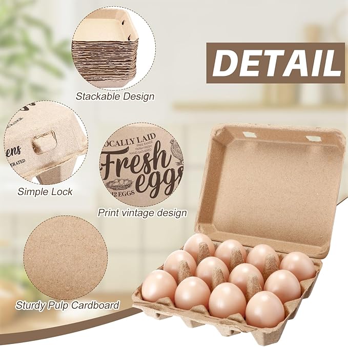 Zhanmai 100 Pack Egg Carton Bulk 12 Chicken Duck Egg Carton Vintage Printed Farm Fresh Crate with 3 x 4 Holds Recycled Paper Cardboard Sturdy Reusable Box Holder(Retro Style)