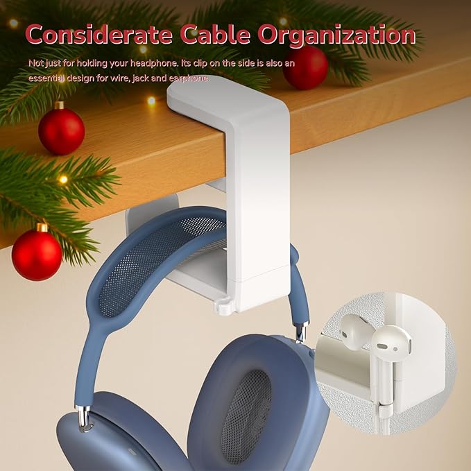 [Xmas Gifts] 3-in-1 PC Gaming Headset&Controller Holder - EURPMASK Headphone Stand w/Adjustable Clamp&2 Controller Holder&Rotating Arm&Cable Organizer,Christmas Card,Bag,Box,Stocking Stuffer for Gamer