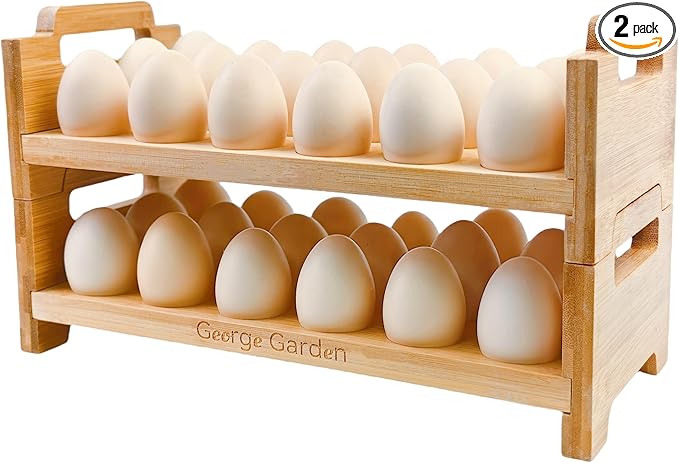 Bamboo Egg Holder Countertop - Stackable Design for 36 Eggs, Farm Fresh Egg Organizer Display Stand, Wooden Chicken Egg Storage Kitchen Counter Top Rack, Fits Duck, Turkey, Chicken Eggs