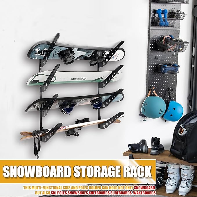 Snowboard Wall Racks, Adjustable Storage Rack for Ski, Surfboard, Wakeboard, Snowboard Wall Mount Display, White/Black