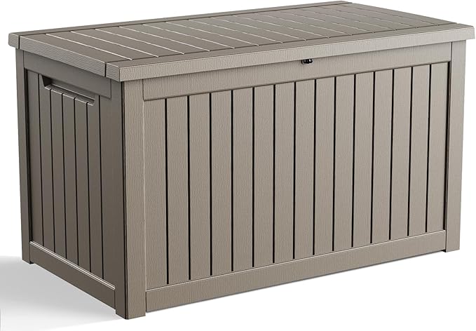 280 Gallon Outdoor Deck Box,Storage Lockable Waterproof Patio Furniture,Garden Tools,Cushions,Pool Accessories Outside Storage Resin Box(Grey)
