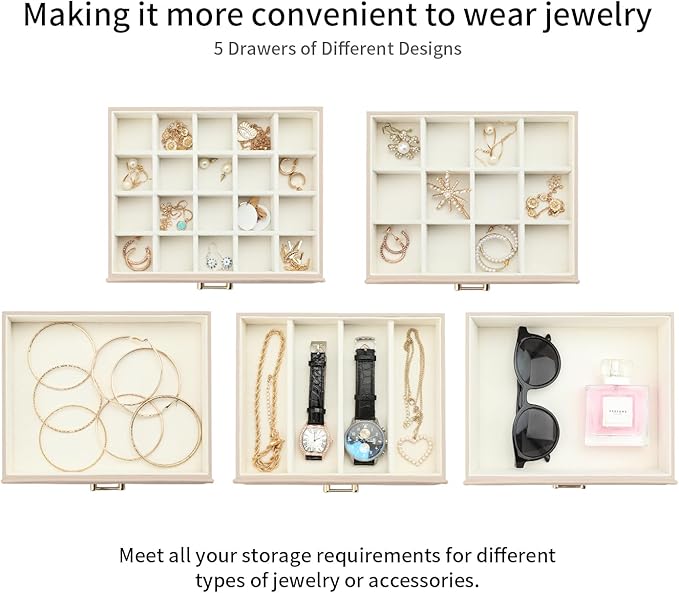 Large Jewelry Holder Organizer, 6 Layer Jewelry Box for Women Jewelry Storage Case With Handle, Gift for Christmas New Year, Apricot
