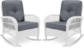 VIVIJASON 2 Piece Patio Wicker Rattan Rocker Chair, Outdoor Rattan Rocker Chair with Cushions & Steel Frame, All-Weather Rocking Lawn Wicker Furniture for Garden Backyard Porch (White Wicker/Grey)