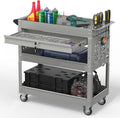 3 Tier Rolling Tool Cart on Wheels, 550 LBS Tool Cart with Drawers，Heavy Duty Utility Cart with Pegboard and Hook，Mechanic Tool Storage Cart for Garage, Warehouse and Repair Shop(Gray)