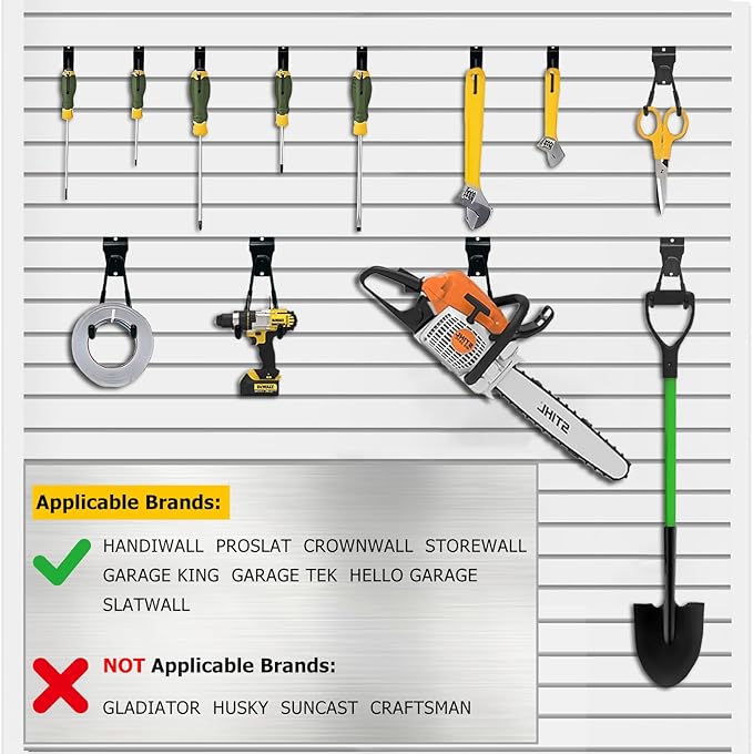 Slatwall Accessories, 22 Pack Heavy Duty Steel Slatwall Hooks, Multi-Size Slat Wall Hanging Hooks for Ladders, Bikes, Garage and Garden Tools (ProSlat & Slatwall Panel Compatible)