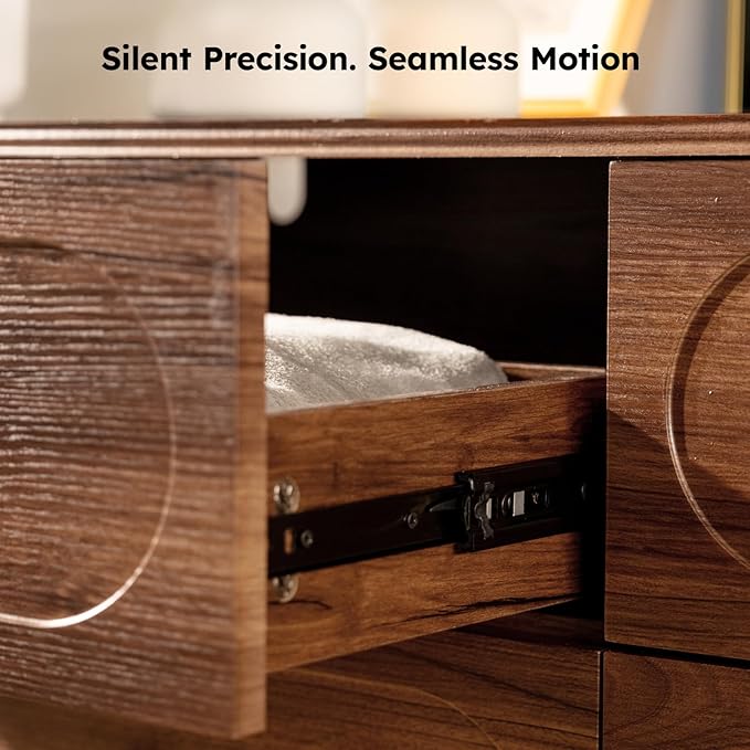 6 Drawer Dresser for Bedroom, 47" Wide Mid-Century Chest of Drawers with Solid Wood Legs, Dark Walnut Wood Dresser with 6 Storage Drawers for Bedroom, Living Room, TV Stand