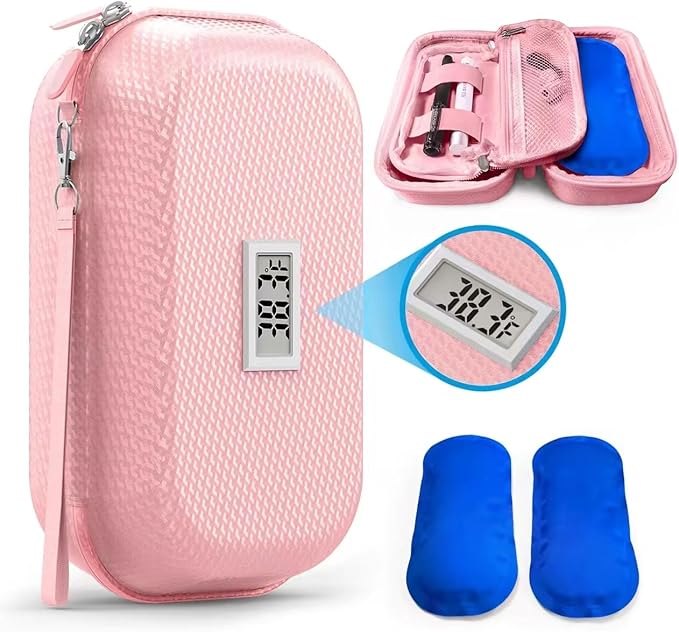Insulin Cooler Travel Case TSA Approved, Refrigerated Medicine Travel Case with Temperature Display, Wrist Strap & 2 Reusable Ice Packs, Gift for Daily and Trip