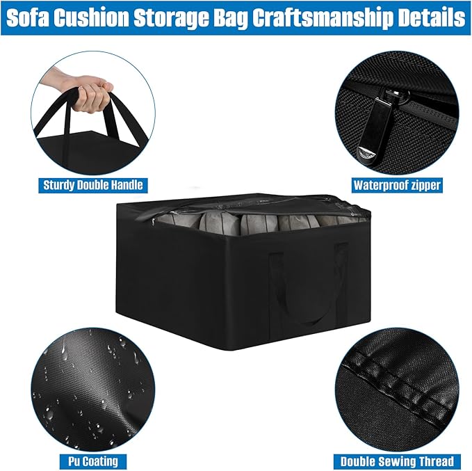 SIRUITON 32”L x 32”W x 24”H Outdoor Cushion Storage Bag,Patio Furniture Cushion Storage Bag,Heavy Duty Rip Proof 600D Oxford,with Handle and Zipper of Waterproof Garden Cushion Storage Covers