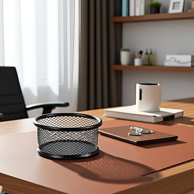 2Pcs Black Minimalist Metal Paper Clip Holder Mesh Paperclip Bowl Binder Clip Dispenser Desk Bobby Pin Container Organizer for Home Office Classroom School Desk Supplies Holders and Dispensers