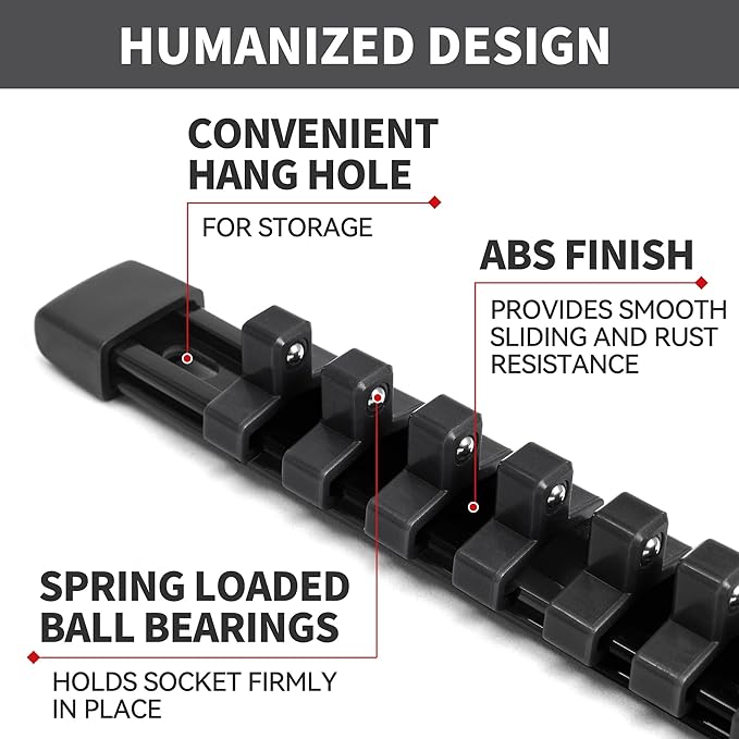 Socket Organizer Drive ABS Tools - Black Socket Holder, Premium Quality 6 Pieces Socket Holders Kit 1/4-Inch x 32 Clips, 3/8-Inch x 30 Clips, 1/2-Inch x 24 Clips（6PC,Black)