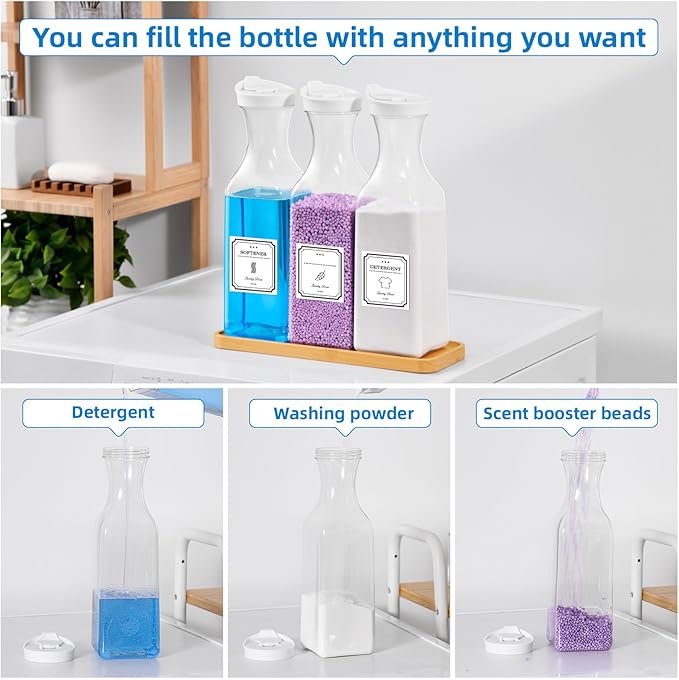 Laundry Detergent Dispenser,54OZ Laundry Soap Dispenser,Liquid Laundry Detergent Container,Fabric Softener Dispenser with Tray,Laundry Room Organizer with 4 Labels