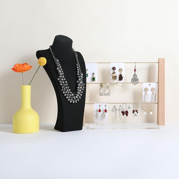 GemeShou Black necklace storage organizer for sale, Velvet necklace holder stand, jewelry bust display stands, Jewelry Mannequin for Countertop, Showcase【Black-Large height 12.4 inch】