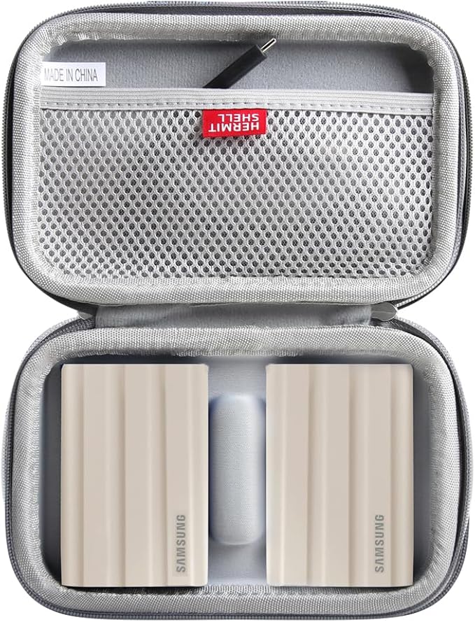 Hermitshell Hard Travel Case for Samsung T7 Shield 2TB / 1TB / 4TB, Portable SSD, USB 3.2 Gen2 External Solid State Drive (Grey, Case for 2 Hard Drives)