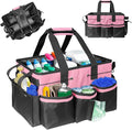 Boczif Cleaning Caddy Bag Wearable, Cleaning Caddy Supplies Organizer with Handle, Shoulder Straps & Detachable Divide, Cleaning Tool Organizers Tote Bag for Cleaners & Housekeepers(Pink)