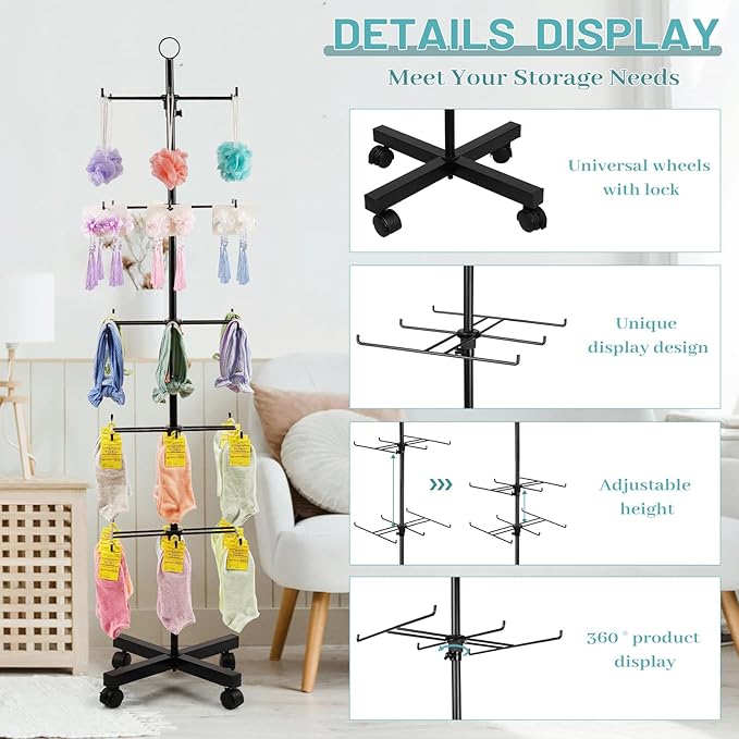 Retail Display Stand Rotating Display Rack 5 Tier Spinning Display Stand for Craft Shows, Jewelry, Keychain, Earring Adjustable Height Retail Display Racks (5-Tier Black)