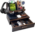 Gifts for Men Women Him Husband Son Boyfriend Birthday Nightstand Organizer Wood Phone Docking Station Birthday Gifts (Deep Walnut)
