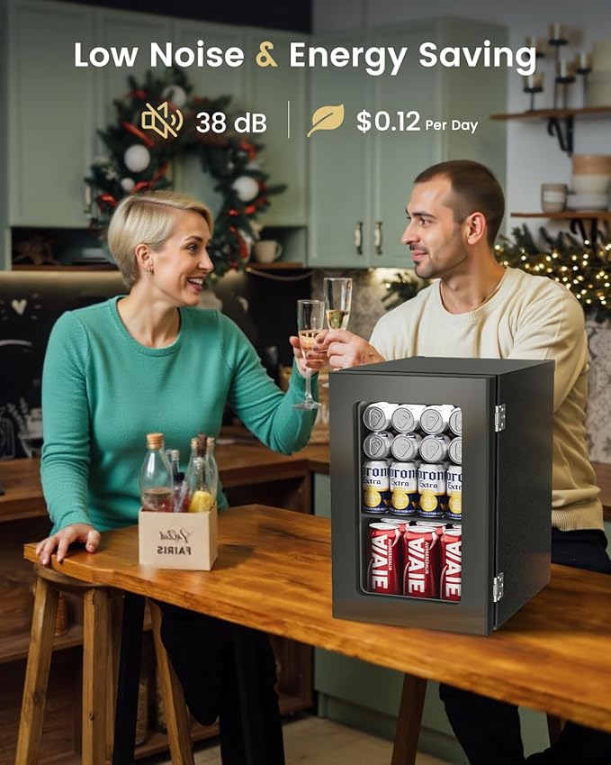 Beverage Cooler Refrigerator - 24 Cans Mini Beverage Fridge with Temperature Control for Beer Soda Water Drink, Small Wine Cellar Beverage Refrigerator for Bedroom Office Home Bar