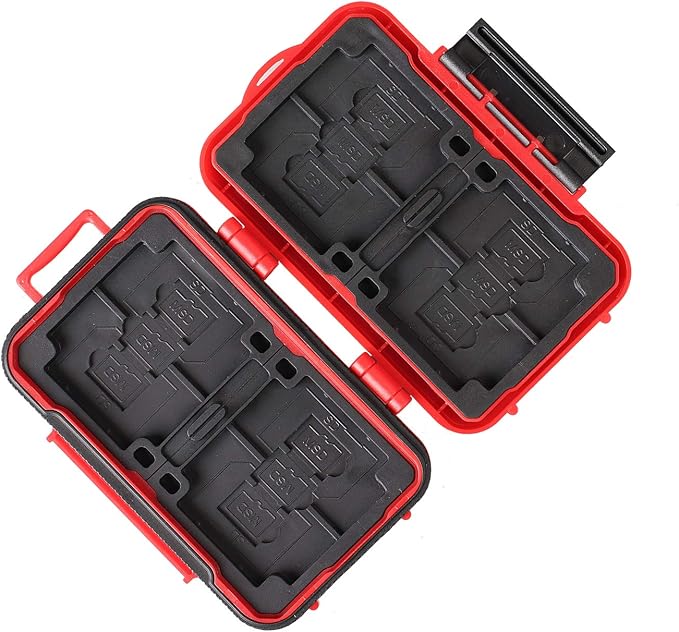 LYNCA 24 Slots Camera Memory Card Case Holder Water-Resistant Anti-Shock SD Card Case Holder Wallet for 8 SD Cards 4 CF Cards 12 Micro SD/TF Cards Storage Box, Compact Memory Cards Wallet (Red)