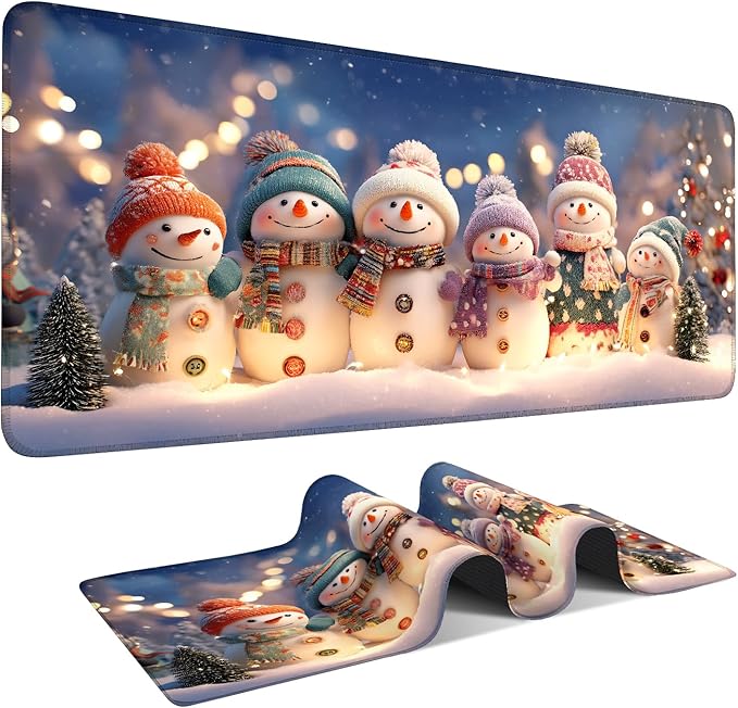 Six Snowmen Gaming Mouse Pad 35.4"x15.7"Desk Mat Anti-Slip Rubber Base & Durable Stitched Edges for Gamers Smooth Mouse Writing Surface for Desk Office/Home