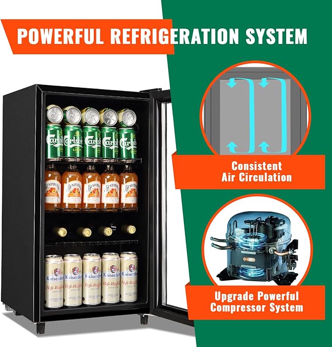 WANAI Mini Fridge Glass Door 120 Cans Beverage Refrigerator Small Wine Cooler Clear Front Drinks Fridge for Soda Beer Bar Home Office with 7 Thermostat LED Lights