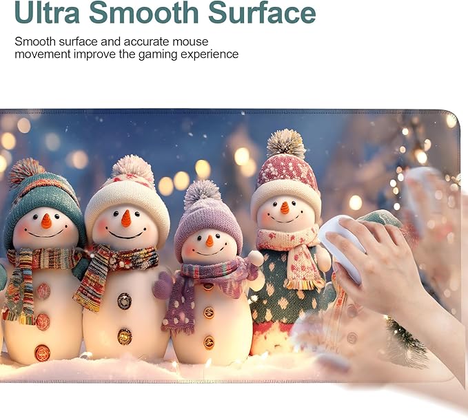 Six Snowmen Gaming Mouse Pad 31.5"x11.8"Desk Mat Anti-Slip Rubber Base & Durable Stitched Edges for Gamers Smooth Mouse Writing Surface for Desk Office/Home