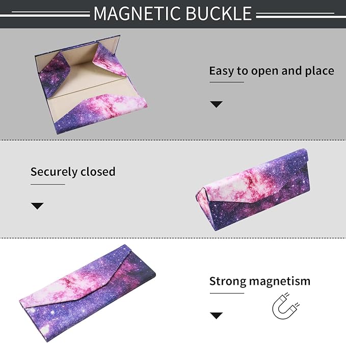 Foldable Glasses Case, Magnetic PU Leahter Sunglasses Case, Cute Hard Shell Folding Eyeglass Cases for Women Kids
