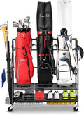 Golf Bag Storage Garage Organizer- Golf Bag Stand Fit for Golf Bags, Golf Clubs, Golf Balls, Golf Equipment Accessories, Golf Bag Storage Rack with Wheels for Garage