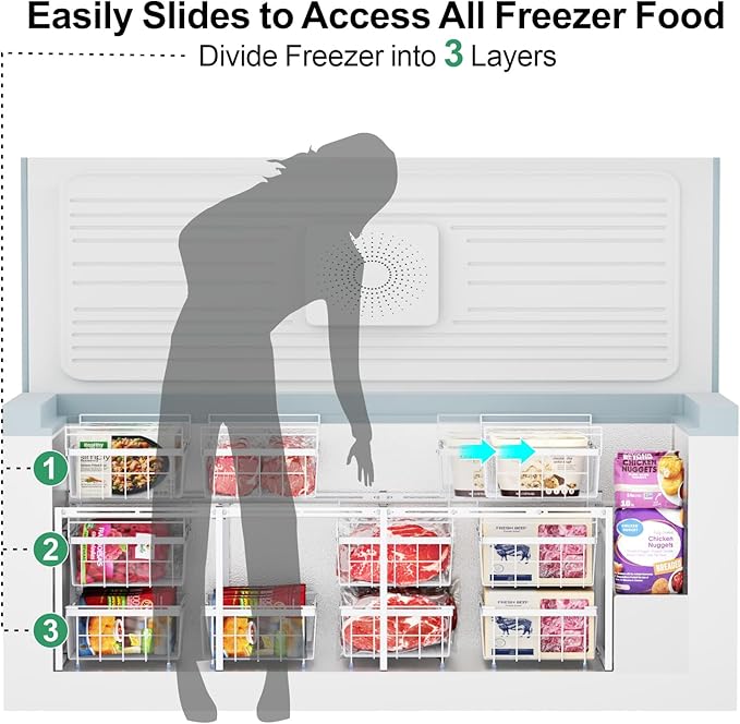 iSPECLE 2 Tier Freezer Rack Organizer - Fits 20 to 25 Cu.Ft Large Chest Freezer, Divided into 3 Layers for Easy Access, White