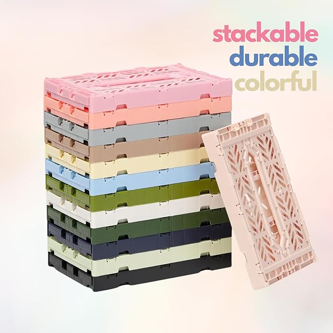 Collapsible Storage Box, Foldable Crate Organizer Bin with Handle, Stackable Crates for Home Organization (Pink-Blue-Cream, 4L - 3-Pack)