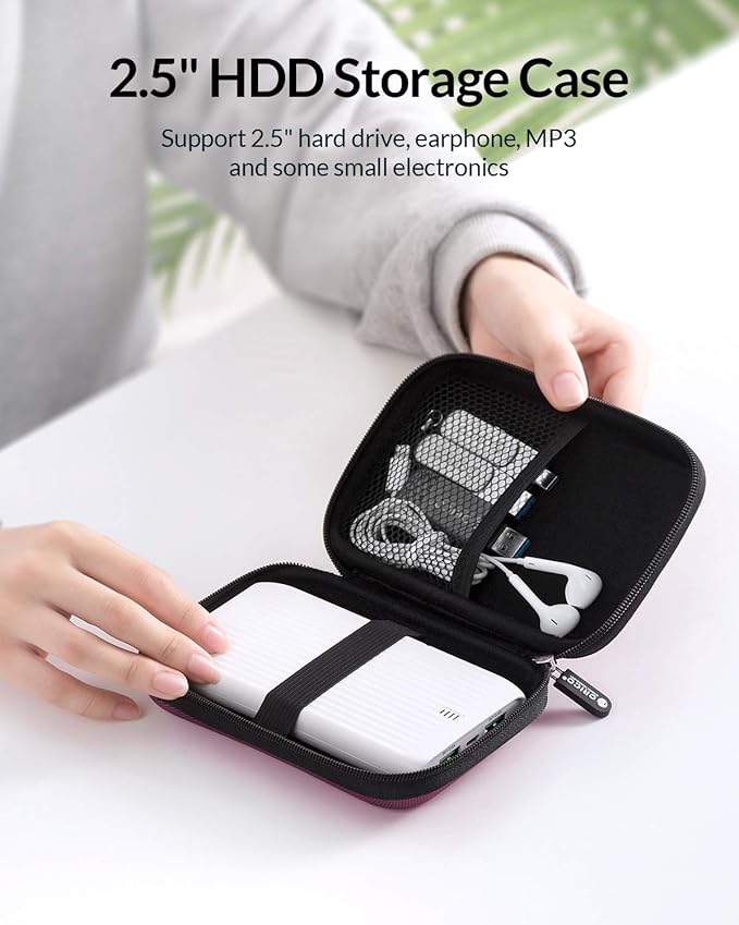 ORICO Hard Drive Case 2.5 inch External Drive Storage Carrying Bag Waterproof Shockproof with Inner Size 5.5x3.5x1.0inch for Organizing HDD and Electronic Accessories, Purple(PHD-25)