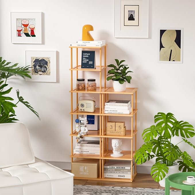 Bamboo Free Standing Shoe Rack Shelf Multi Tier Tall Wooden Stackable Shoes Rack Organizer for Closet Front Door Entrance Narrow Vertical Shoe Storage Rack for Corner Stand (Nature, 12 Tiers)