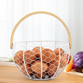 Farmhouse Wire Egg Basket for Gathering Fresh Eggs with Wooden Handle, Vintage Style Metal Egg Collecting Basket Countertop Storage Container Holder for Kitchen Decor and Fruit Bin (White)