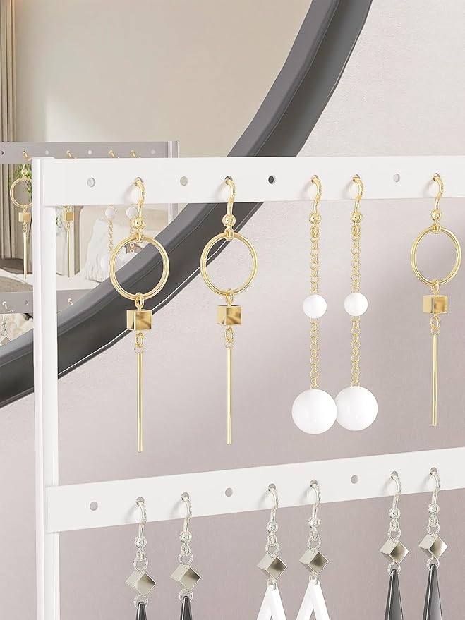 Earring Holder Organizer,Pierced Large Earrings Display Stand For Selling,Small Stud Earring Organizer Rack,Hoop Earring Storage Hanger Tree (White, 3 tier)