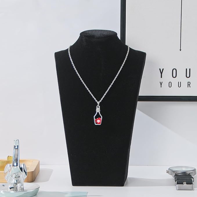 Necklace Bust Display Stand, Black Velvet Necklace Display Holder, Jewelry Necklace Organizer Rack for Home Use or Shop Show (9" Height)