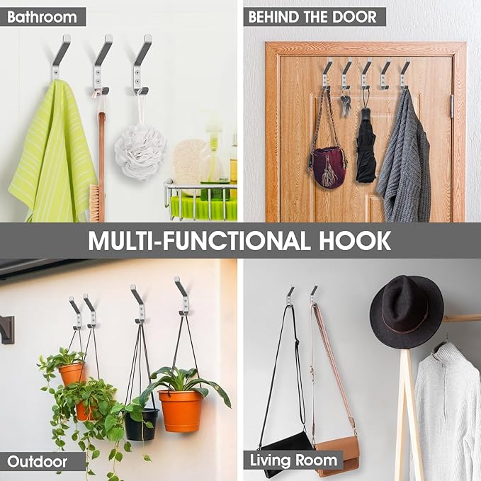 GlazieVault Coat Hooks – Door Hook (5 Pack) - Heavy Duty Wall Mounted - Premium Design Rust Free Hooks