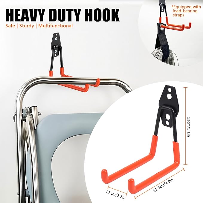 Heavy Duty Garage Storage Hooks, 4 Pack Utility Steel Garage Tool Organizer Wall Mount for Hanging Power and Garden Tools Ladders Hoses Bikes Ropes & Bulk Items