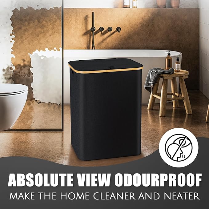Hampers for Laundry Basket with Lid, 145L Extra Large 3 Section Clothes Divided Organizer for Bedroom, Laundry Room, Dirty Clothing Hamper, Black