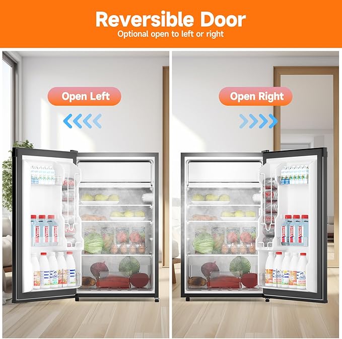 4.3 Cu.Ft Mini Fridge With Freezer, Single Door Mini Fridge w/7 Settings Temperature Adjustable, Mini Refrigerator for Apartment, Bedroom, Office, Dorm, Black