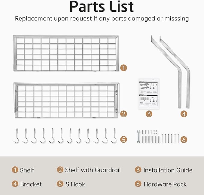 KES 30-Inch Silver Gray Pot Rack Wall Mounted, 2-Tier Hanging Pot and Pan Organizer with 12 Sturdy Hooks, Kitchen Wall Hanger Shelves Modern, KUR215S75B-SG