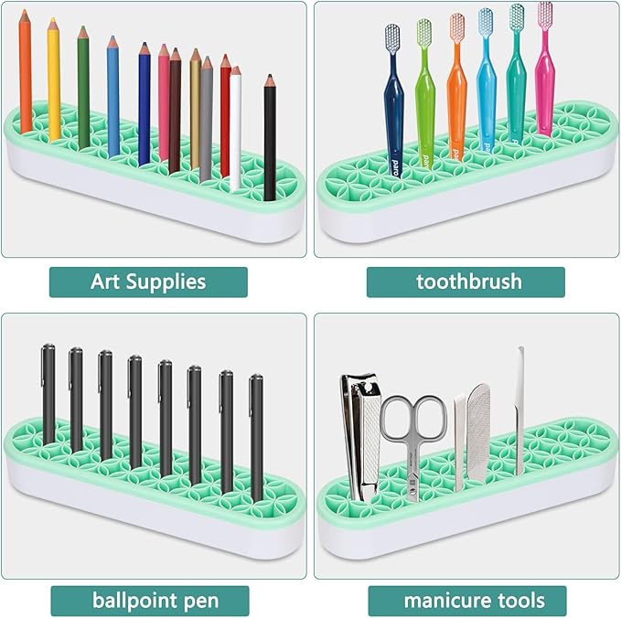 Unaone Silicone Makeup Brush Holder, Multipurpose Beauty Tool Organizer Make up Brush Storage Stand for Painting Pen Brushes Nail Clippers Drill Pens Ruler Sewing Craft Tools (Green)