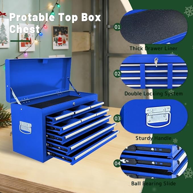 13-Drawer Rolling Tool Chest with Double Doors, 2 in 1 Detachable Rolling Tool Chest Combo, Mobile Tool Cabinet with Drawers, Metal Large Lockable Tool Box for Garage Workshop (Blue)