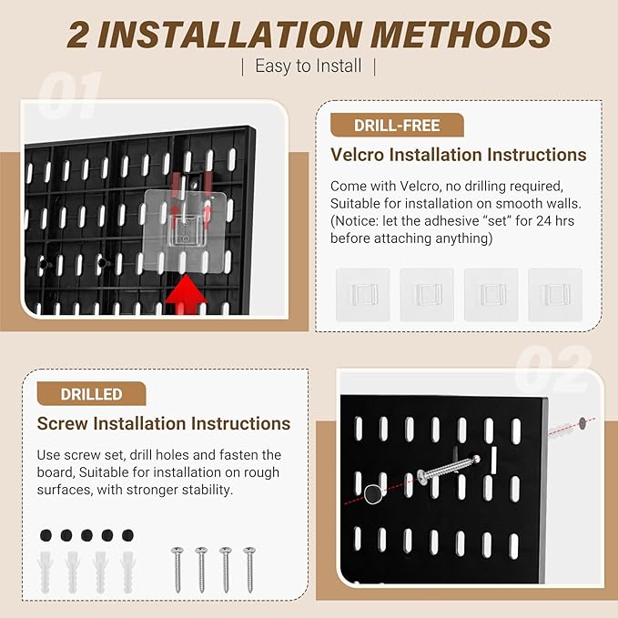 AKTOP Peg Board Wall Organizer 4-Pack – 12"x12" Black Pegboard Panels for Walls, Plastic Desk Wall Mount Tool Organization for Home, Office, Garage Tool Storage & Craft Room